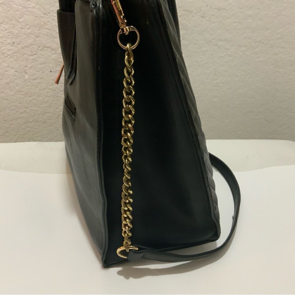 Aldo Womens Satchel Handbag Black Pockets Dual Handle Chain Zipper Faux Leather - Picture 7 of 16